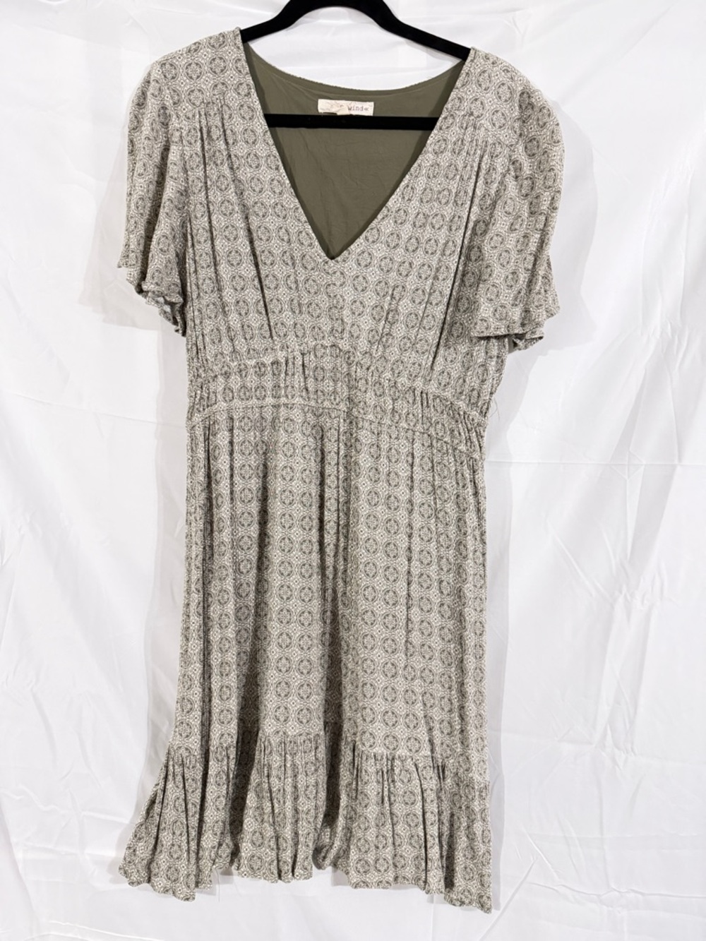 Rewind Olive & Cream Boho Print Dress Size XXL